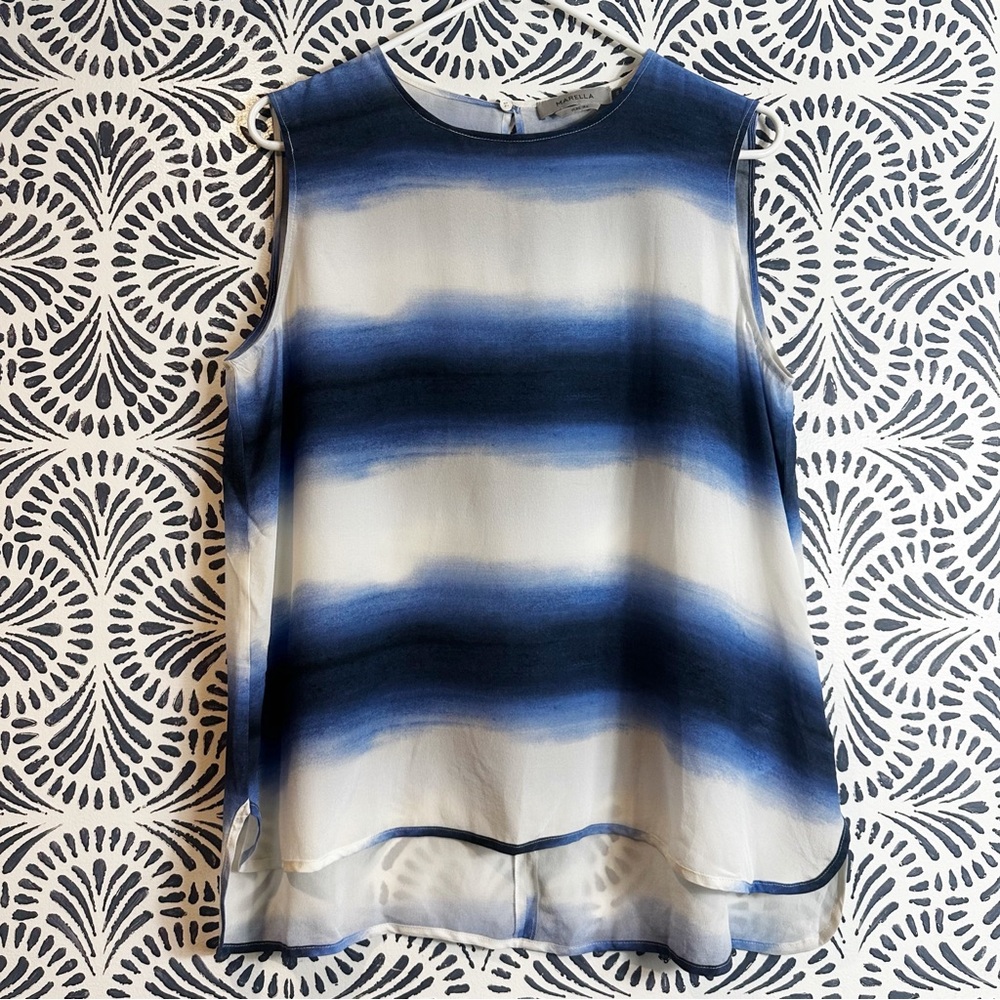 Marella Deep Blue Garner Semi Sheer Silk Tank Top